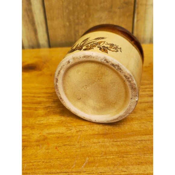 Vintage Stoneware Miniature Lidded Jar With Brown Glaze & Beige Body - Picture 8 of 9